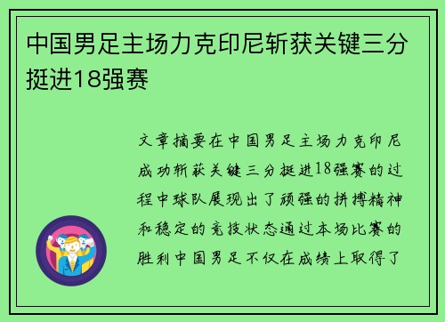 中国男足主场力克印尼斩获关键三分挺进18强赛 中国男足主场力克印尼斩获关键三分挺进18强赛